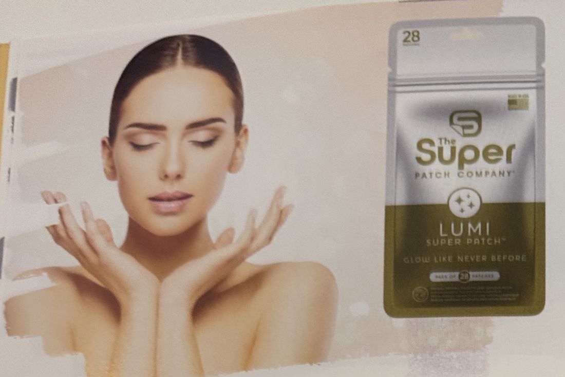Lumi-Packung neben einem Beauty-Porträt